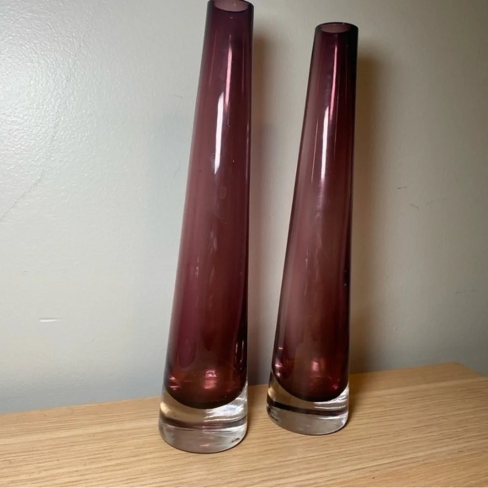 Set Of 2 Sea GlasBruk Kosta‎ Sweden Minimalist Bud Vase Purple Pink Rare
